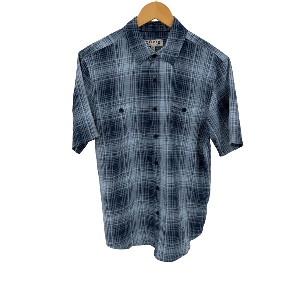 Orvis Plaid Button Down Shirt Mens Small Blue Short Sleeve Outdoor Gorpcore X14